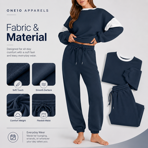 Chándal Personalizado Unisex Azul Marino con Bloques de Color, Anti-Pilling, de Forro Polar de Poliéster, Manga Larga, Cuello Redondo, Ajuste Ceñido, Casual - Product Image 6