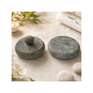 Dr. DYK Natural Green Jade Mushroom Round Flat Hot Stone <b>Massage</b> Handheld Back Relaxer Heating Korean Spa Therapy Massager <b>Tool</b> - Product Image 6