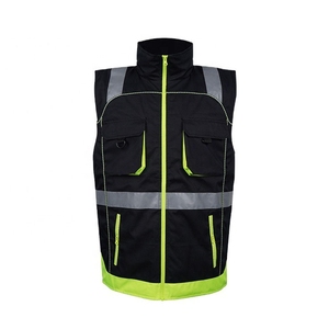 Chaleco de Seguridad Reflectante de Alta Visibilidad para Hombre, Ropa de Trabajo de Poliéster, Negro y Verde Lima, Chaleco de Seguridad con Bolsillos a Rayas y Cierre Frontal - Product Image 4