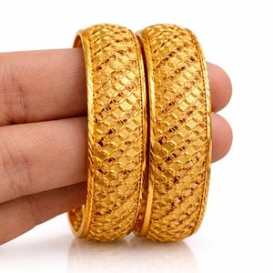 Elegant Mesh Pattern Gold Plated <b>Bangle</b> <b>Bracelet</b> Pair Fine Texture Designer Jewelry for Women Daily Wear and Ethnic Styling - Product Image 1