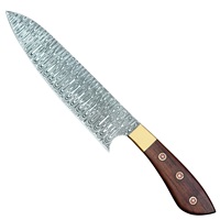 Pisau Koki Baja Damaskus Dengan Sarung Kulit Gagang Kayu Rosewood Full Tang Dapur Kekerasan Tinggi Ekstra Tajam Gagang Kayu Rosewood