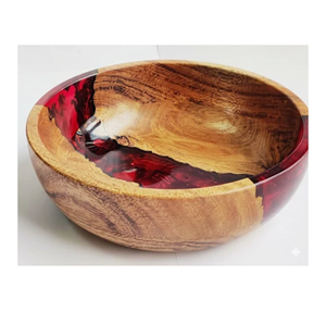 Bol de service rond en résine époxy violette et bois, léger, durable, fait main, vaisselle de table, en promotion. - Product Image 2