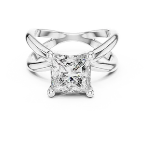 Bague de fiançailles en or sur mesure avec diamant de laboratoire taille princesse 3 carats, sertie quatre griffes, à tige sculpturale infinie fendue, style solitaire - Product Image 6