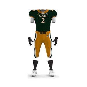 Conjunto de Uniforme de Fútbol Americano Personalizado al por Mayor – Jersey Sublimado Verde y Dorado con Pantalones a Juego – Uniformes de Equipo Personalizados - Product Image 2