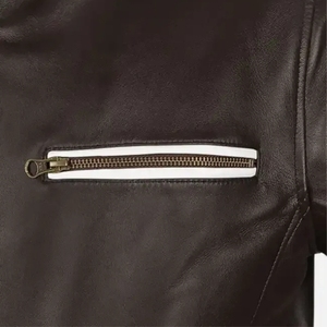 Vintage Casual Men's <b>Synthetic</b> <b>Leather</b> Jacket Crew Neck Waterproof Breathable Eco-Friendly Winter Warm Zipper Closure Front - Product Image 5