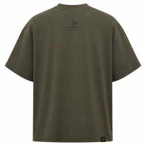 T-shirt utilitaire surdimensionné rétro Y2K pour homme, tee-shirt streetwear épais olive foncé avec poche en nylon - Product Image 4