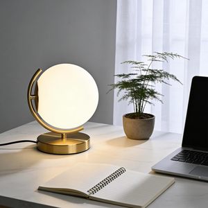 Vintage Antique Gold Table <b>Lamp</b> with Round Glass Globe Shade 7.1 Inch Modern Metal Desk <b>Lamp</b> for Bedroom Home Lighting - Product Image 5