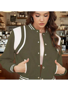 Women's Casual Leather <b>Varsity</b> <b>Jacket</b> Standing Collar Knitted <b>Plain</b> Dyed Breathable Windproof Winter Custom Logo High Quality - Product Image 6