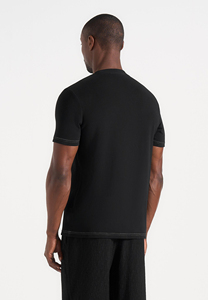 Camiseta de Punto Negra de Manga Corta para Hombre con Patrón Geométrico Bordado, Cuello Redondo, Corte Casual - Product Image 2