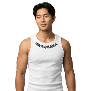 เสื้อกล้ามชายสีเทา คอโอ พิมพ์ลายตัวอักษร สไตล์ลำลอง ผ้าฝ้ายถัก 100% โลโก้ด้านหน้า - Product Image 6