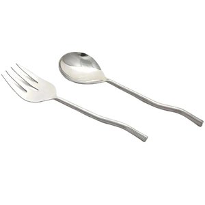 Exclusive Quality Metal Salad <b>Server</b> Spoon & Fork Set With Long Slim Handle for Home & Hotels Silver Salad <b>Server</b> Sets - Product Image 1