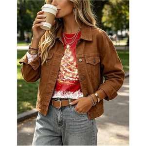Women <b>Long</b> <b>Sleeve</b> O-Neck T-Shirt Red <b>Christmas</b> Tree Print Casual <b>Top</b> - Product Image 5