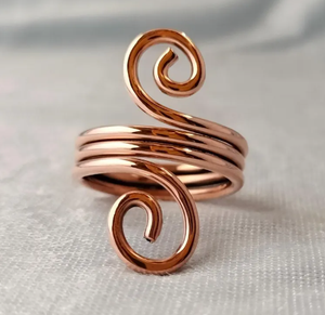 High Grade Pure Copper <b>Magnetic</b> Therapy Band Adjustable Open Cuff Swirl Spiral Wire Motif Bio Energy Healing <b>Ring</b> - Product Image 3