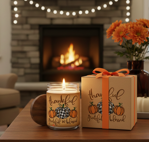 <b>Thankful</b> & Blessed Pumpkin Trio Thanksgiving Christmas Soy Wax Jar <b>Candle</b> Eco-Friendly Floral Scent for Family Gatherings - Product Image 2