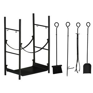 Porta Legna a 2 Livelli Nero con Ganci per Pala, Scopa, Paletta e Pinze per Caminetti Interni ed Esterni 18" Cappotti per Donna - Product Image 1