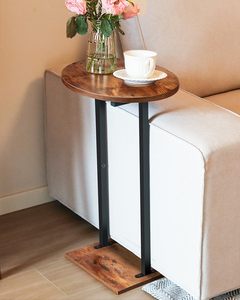 Table d'appoint ronde en bois avec panier en tissu, table d'appoint en bois pour canapé, table à boissons pour salon - Product Image 3