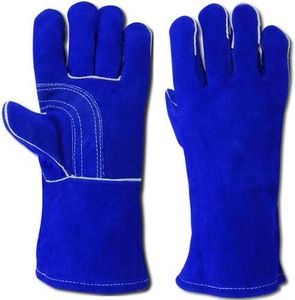 Guantes de Soldadura ISONZ de Cuero Vacuno Azul Gamuzado, 35 cm, Forro de Algodón, para Uso Industrial TIG/MIG, Resistentes al Calor, Sin Silicona - Product Image 1