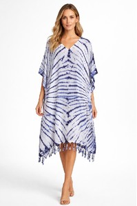 Caftán Largo de Viscosa con Estampado Tie-Dye, Estilo Bohemio, Ecológico, Cuello en V, Transpirable, Asimétrico, Fabricado por el Fabricante - Product Image 2