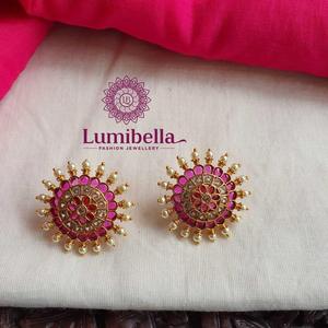 Vintage 14K Gold Plated Number Stud Earrings with Imitation Pearl - Product Image 1