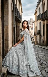 Women's <b>Light</b> <b>Blue</b> Silk <b>Lehenga</b> Choli With Embroidered Skirt Traditional Indian Pakistani Wedding Outfit Floor-Length Regular - Product Image 3