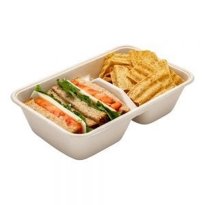 Boîte alimentaire jetable compostable en bagasse 500 ml anti-fuite avec couvercle pour repas à emporter, idéale pour les fêtes, 1 boîte rectangulaire - Product Image 1