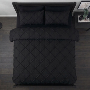 Black Pintuck <b>Quilt</b> Cover 3 Piece 100% Cotton T-150 All Season Home Use Simple Style - Product Image 4