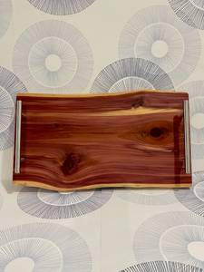 Bandeja Decorativa Rústica de Madera, Forma Rectangular, Vetas de Madera Natural, Diseño de Asa Hecha a Mano, Patrón Abstracto, Paquete Individual - Product Image 5