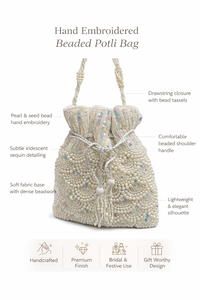 Hand Embroidered Pearl Beaded <b>Potli</b> <b>Bag</b> with Sequin Work, Drawstring Closure, Elegant Bridal & Evening Handbag - Product Image 6
