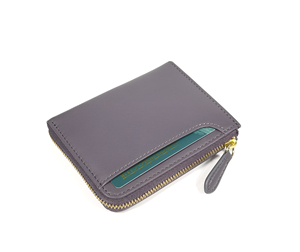 [IN STOCK] Castello Genuine Leather Short Minimalist Unisex L-Shape YKK Zipper Slim Card <b>Wallet</b> Polyester Lining Purple QC - Product Image 2