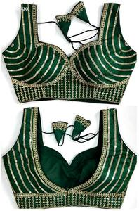 Colección de blusas de seda milanesa de la mejor calidad con trabajo de hilo Zari-Sequence-Thread, patrón de líneas curvas y cuello en forma de corazón a precio de mayorista. - Product Image 5