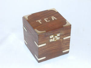 Caja de té de madera tradicional con diseño hecho a mano, con incrustaciones de latón, artículo de madera y tamaño personalizado - Product Image 5