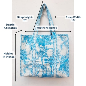 Bolsa de Mano de Algodón con Estampado Floral Hecho a Mano, con Ribete Azul a Rayas, Estilo Bohemio, Abertura Superior Abierta, para Compras y Viajes, para Usar en Todas las Estaciones - Product Image 4