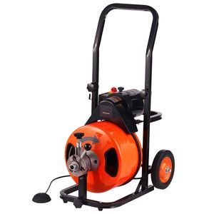 Macchina per la pulizia di scarichi e fognature da 75 FT x 1/2 pollice con alimentazione automatica, 4 frese, attivazione ad aria, per tubi da 1 a 4 pollici, e interruttore a pedale - Product Image 6