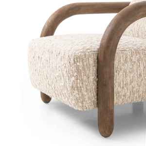 Fauteuil lounge moderne en tissu bouclé avec structure en bois massif et accoudoirs incurvés, idéal pour salon, hôtel, café. - Product Image 3