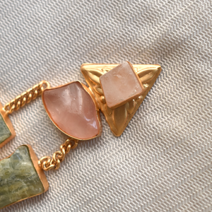 Natural Rose Quartz Long <b>Statement</b> Brass Stone <b>Necklace</b> with Earrings Set for Women-Gift for Her - Product Image 4