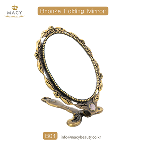 MACY BEAUTY KOREA Antique Floral Bronze Folding <b>Hand</b> <b>Mirror</b> with Gemstone Round Compact <b>Mirror</b> High Quality - Product Image 1