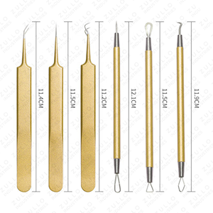 Kit professionnel de 6 outils anti-acné en acier inoxydable doré, extracteur de points noirs, nettoyeur de pores, conception OEM - Product Image 3