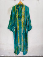 Robe kimono de luxe en soie patchwork, cache-maillot de bain, tenue de nuit, longue robe, kimono indien vintage fait main en soie de sari recyclée