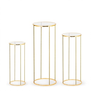 Juego de Mesa de Centro Moderna con Marco Redondo de Metal Dorado y Tapa de Vidrio, Muebles Minimalistas para Sala de Estar - Product Image 1