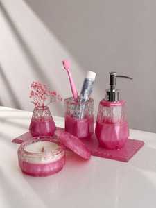 Two- Piece Marble Effect Resin <b>Bathroom</b> <b>Accessories</b> <b>Set</b> European-Style Marble Effect Tumbler Dispenser for Home Decor - Product Image 2
