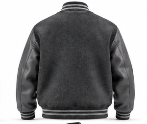 Chaqueta Varsity para Hombre con Logotipo Bordado Personalizado, Manga de Cuero Color Carbón, Estilo Universitario Vintage, Venta al Por Mayor OEM - Product Image 2
