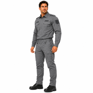Ensemble uniforme de sécurité pour hommes, chemise à manches longues, pantalon cargo, gris uni, polyester et coton, vêtements de travail toutes saisons - Product Image 5