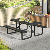 Table de Pique-nique Commerciale en Métal de 6 ou 8 Pieds de Long avec Banc, Table de Salle à Manger Extérieure en Acier Maillé pour Patio et Camping