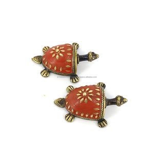 Crafted Tribal Brass Handmade Red Brass Tortoise Showpiece <b>Statue</b> Turtle Figurine Red 3.5 Inch Table Weight Home Office - Product Image 1