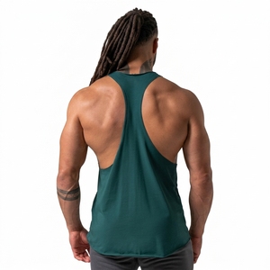 Camiseta sin mangas de punto acanalado verde para hombre, 100% poliéster, transpirable, cuello redondo, color liso, estilo casual urbano, con logo frontal - Product Image 3