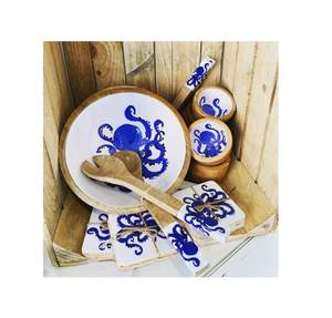 Juego de Ensaladera de Madera con Diseño de Conchas Marinas en el Interior y Cuchara y Tenedor para Servir, Vajilla Ecológica para Cocina y Comedor - Product Image 3