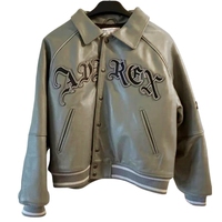 Veste en cuir grise Palace X Avirex High Street 2026 |   Blouson bomber vintage surdimensionné en toile unie imperméable pour homme, grandes tailles