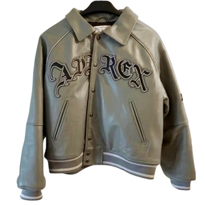 2026 Palace x Avirex Grey <b>Leather</b> <b>Jacket</b> | Vintage Oversized Bomber Bomber <b>Jacket</b> Big Size Canvas Plain Dyed Waterproof - Product Image 3