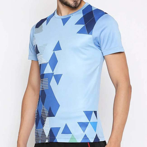Camiseta de Manga Corta para Hombre, con Patrón Geométrico Azul, Cuello Redondo, Transpirable, Tejida, Corte Regular, Estilo Casual - Product Image 4