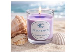 Ocean Breeze Coastal Glow Christmas Scented Candle Handmade Eco-Friendly Modern Style with Premium <b>Paraffin</b> Wax Clear Glass Jar - Product Image 2